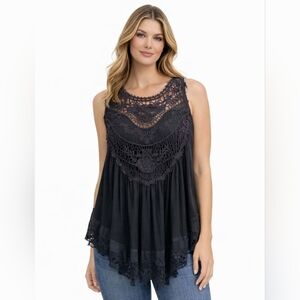 Altar’d State Black Crochet Lace Hem Boho Sleeveless Top XS Dark Romantic Goth